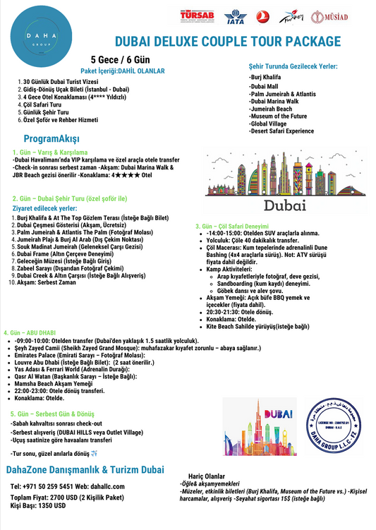 DUBAI TURU PREMIUM PAKET (5 GECE-6 GÜN)- (25KASIM-30KASIM)